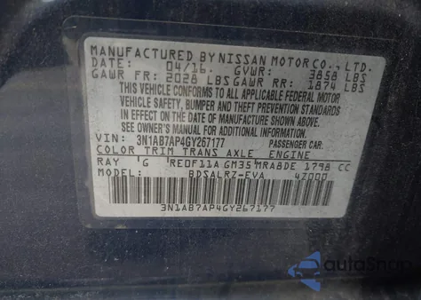 2016 Nissan Sentra Fe+ S/S/Sl/Sr/Sv z USA, uszkodzony, nr VIN 3N1AB7AP4GY267177